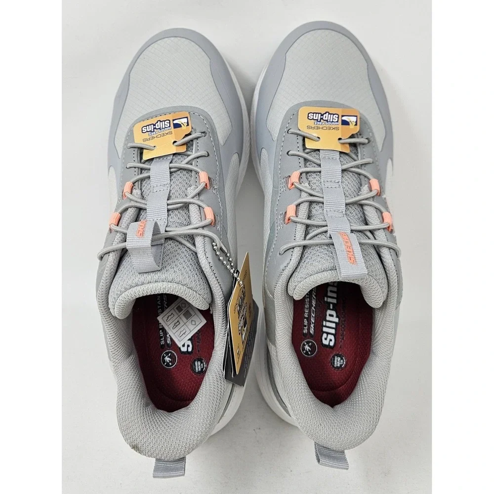 Skechers Work Carbix Yunia Slip-In Work Shoes Gray/Coral Women's Sz‎ 8 NEW/BLEM